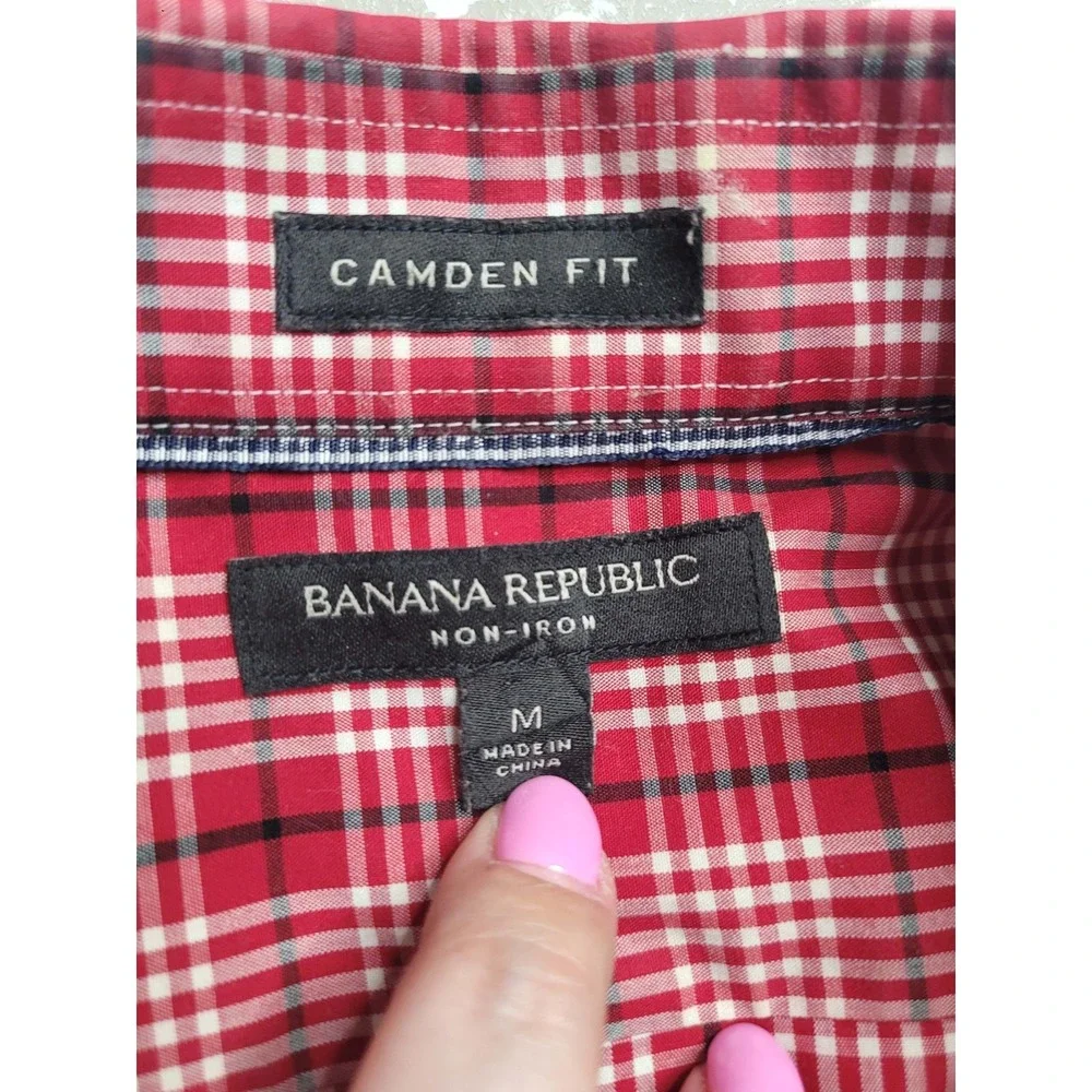 Banana Republic‎ Camden Fit Shirt Men's M Red Plaid Cotton Button Down Non Iron